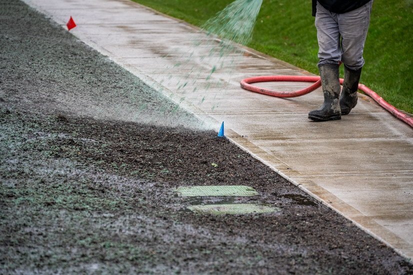 hydroseed application prepared topsoil